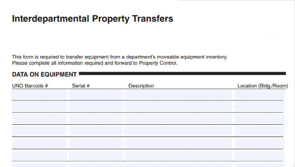 interdepartmental property transfer