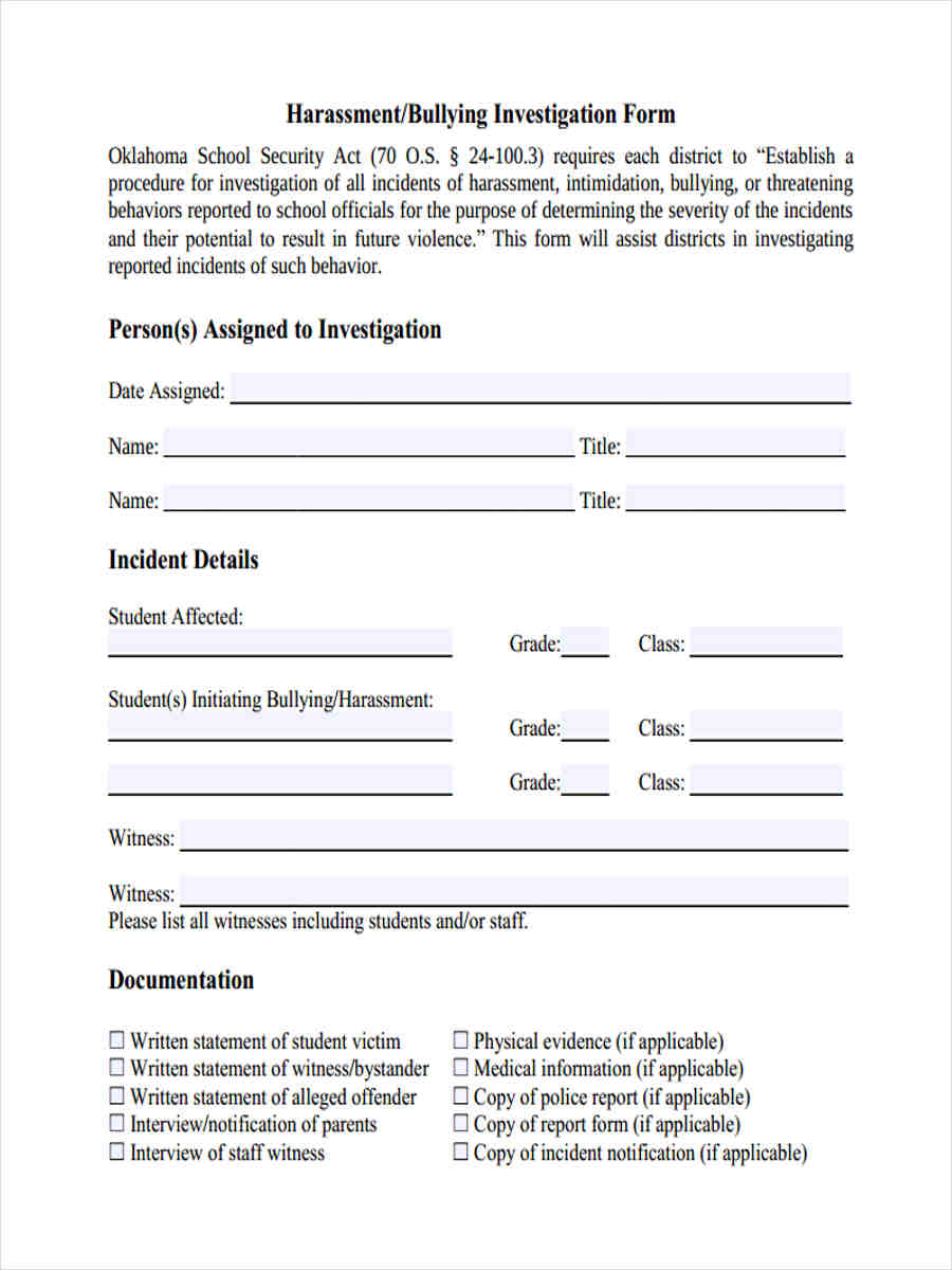 Sexual Harassment Investigation Report Template 3599