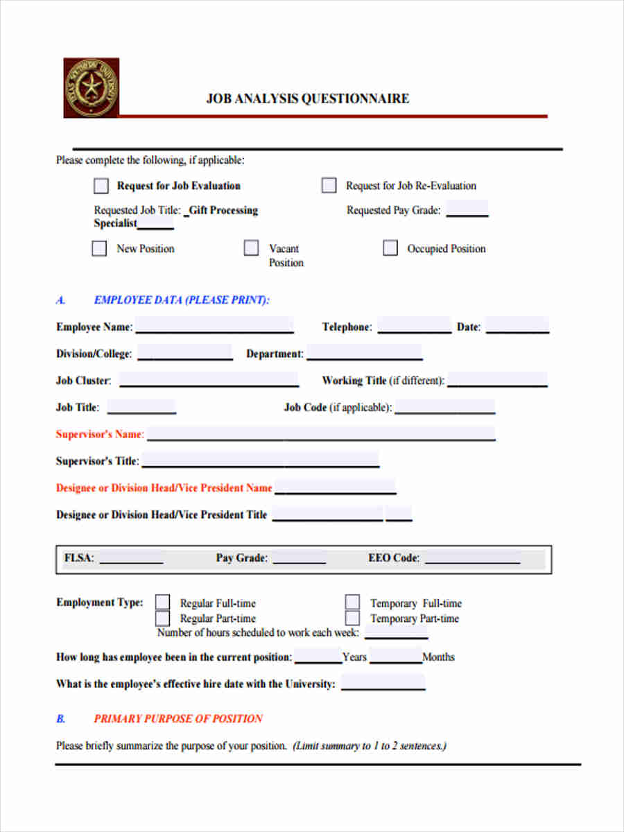 FREE 8+ Job Questionnaire Forms in PDF | MS Word