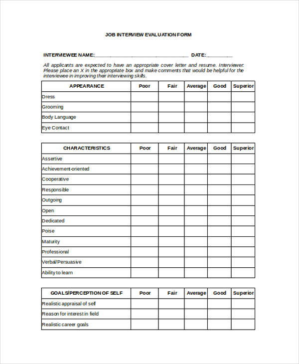 FREE 27+ Sample Interview Evaluation Forms in PDF | MS Word | Excel