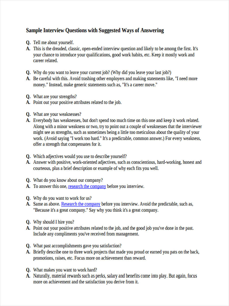 sample interview questionnaire for research