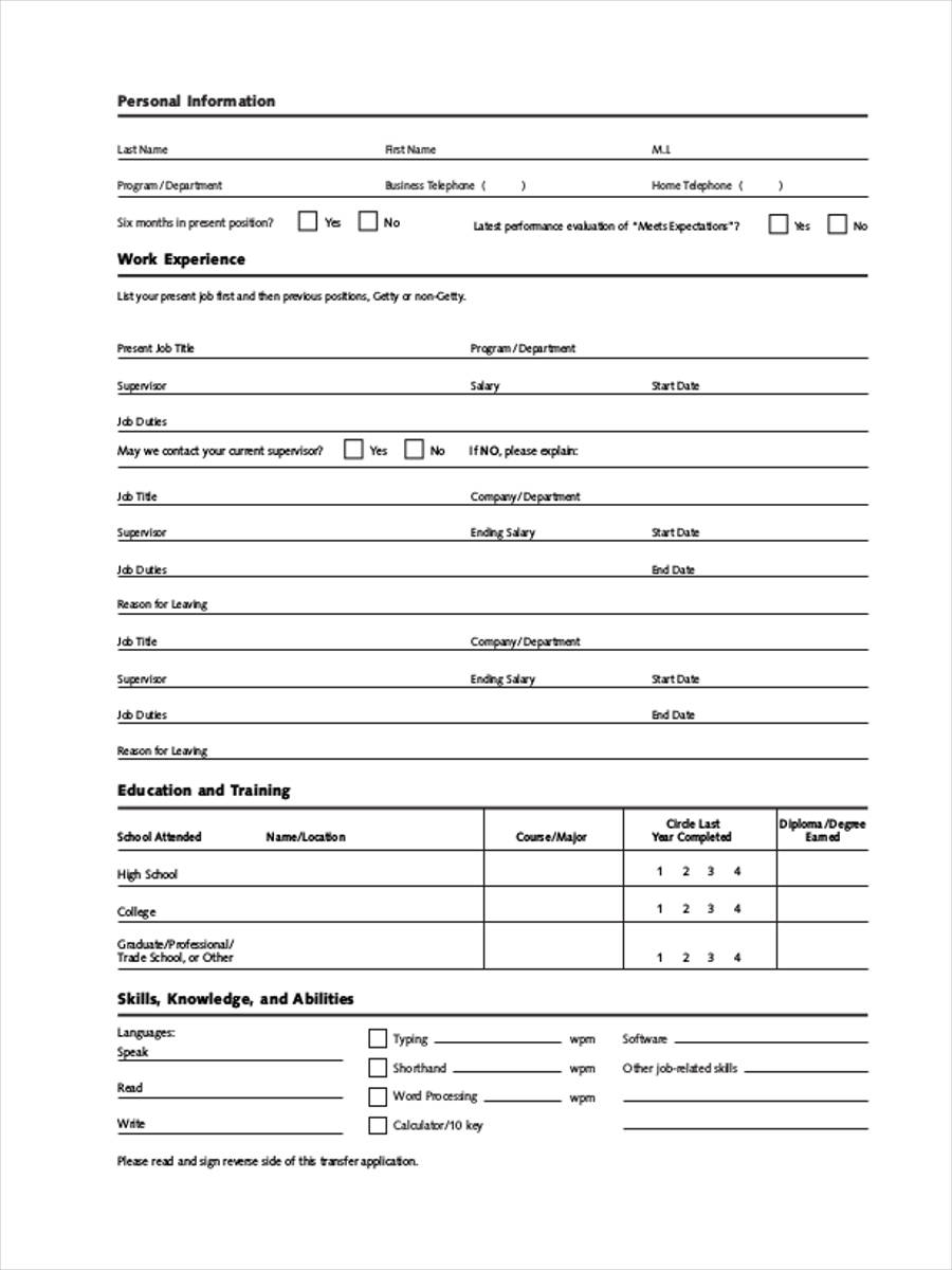 FREE 5+ Job Transfer Form Samples in PDF