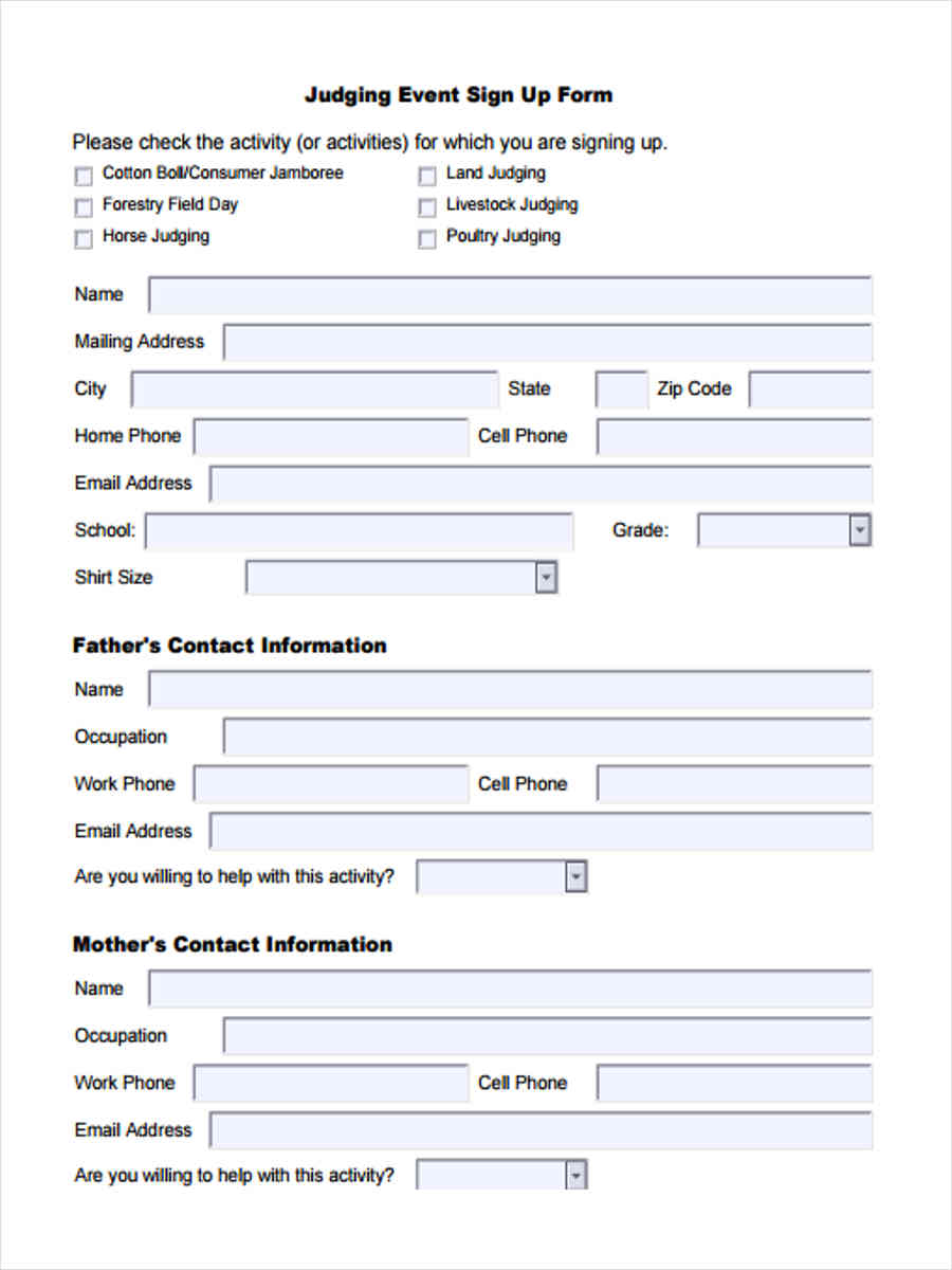 judging event sign up
