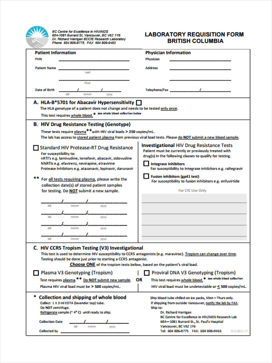 Free 5 Sample Lab Requisition Forms In Pdf