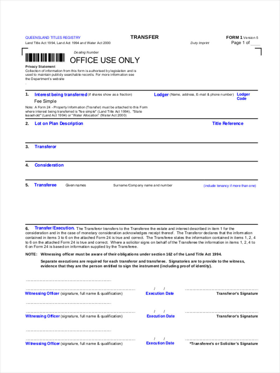 FREE 6+ Land Transfer Forms in PDF Ms Word