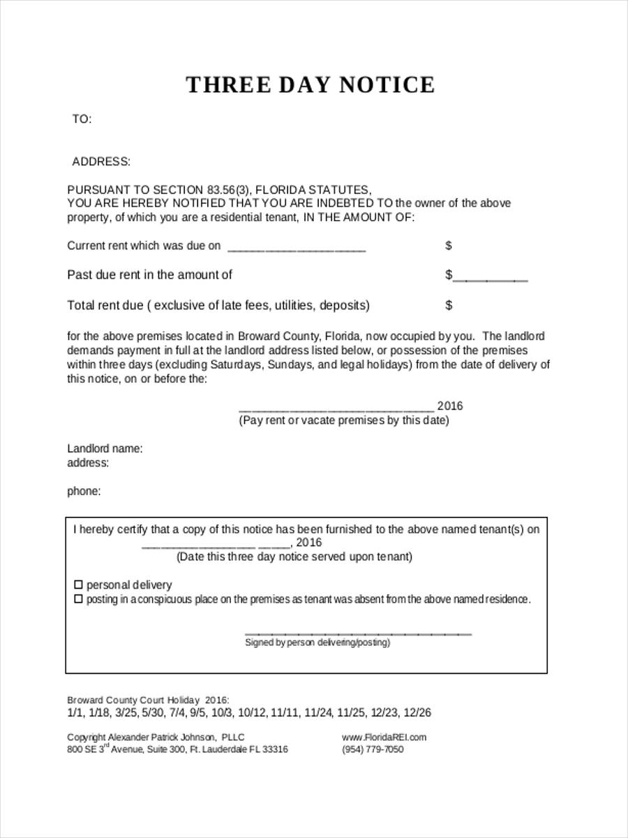 FREE 6 3 Day Notice Forms In MS Word PDF