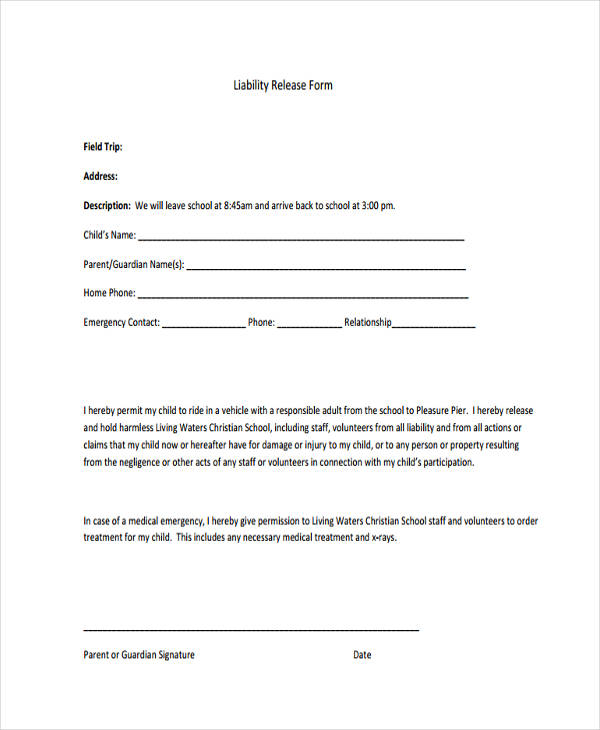 FREE 11 Printable Liability Waiver Forms In PDF Ms Word