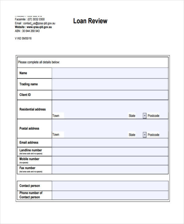 loan review form