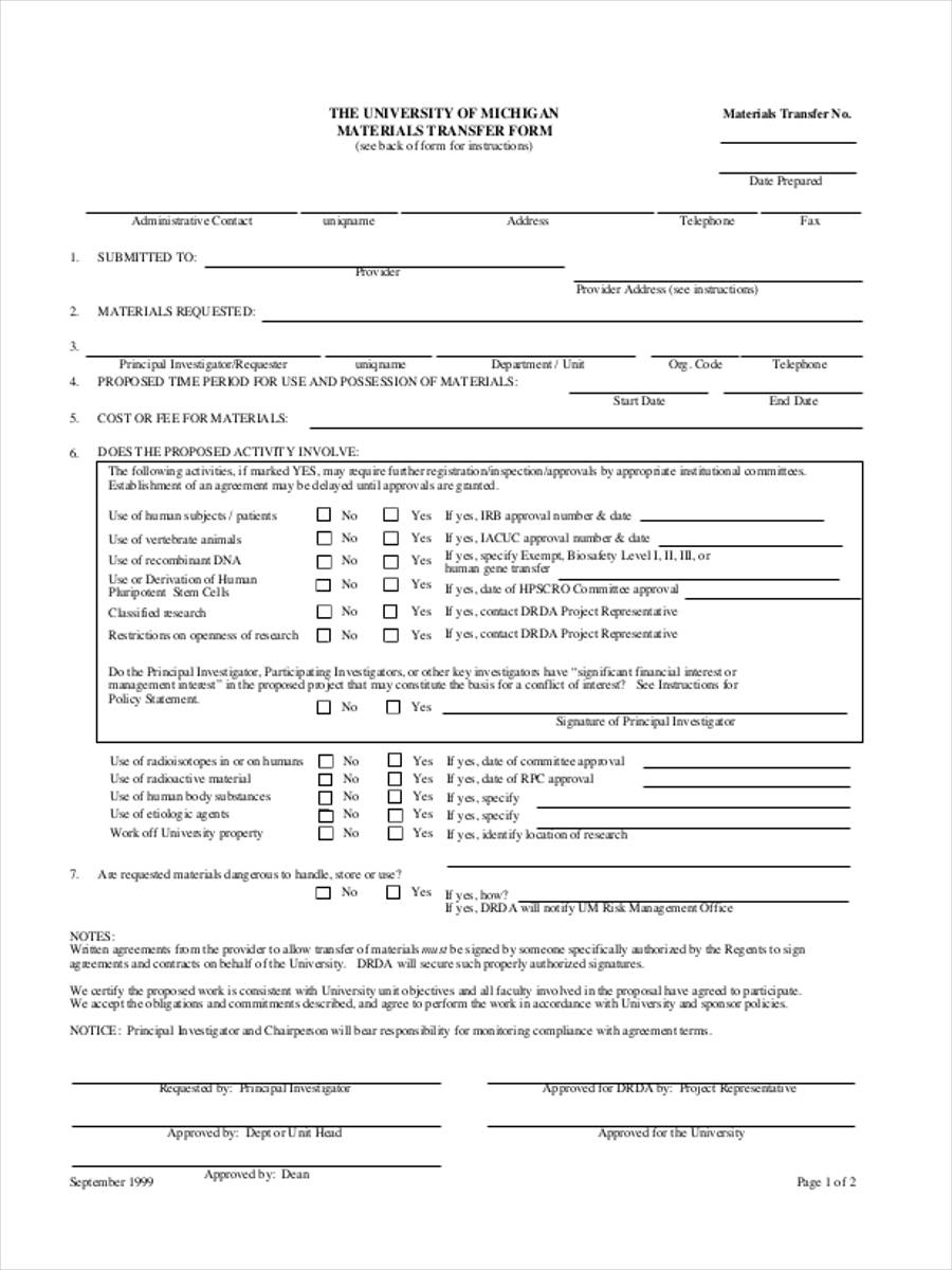 FREE 8+ Material Transfer Forms in PDF Ms Word