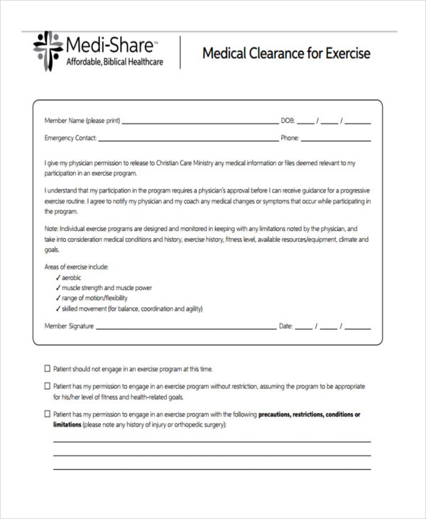 medical clearance for exercise