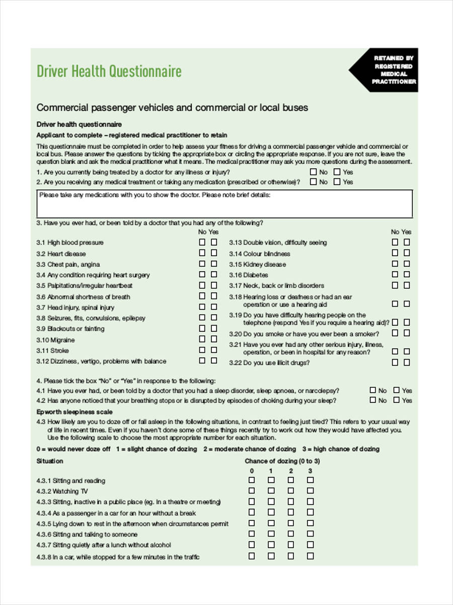 medical driver questionnaire