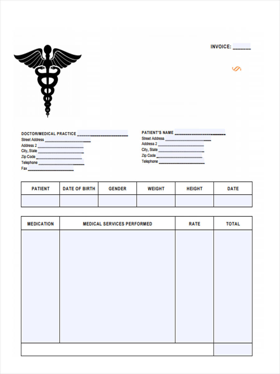Printable Format Medical Records Invoice Template Printable Templates