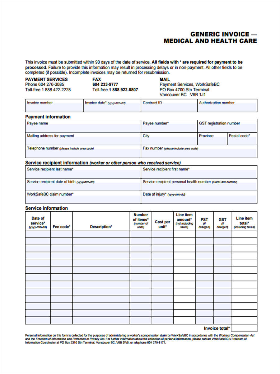 FREE 5 Medical Invoice Forms In PDF