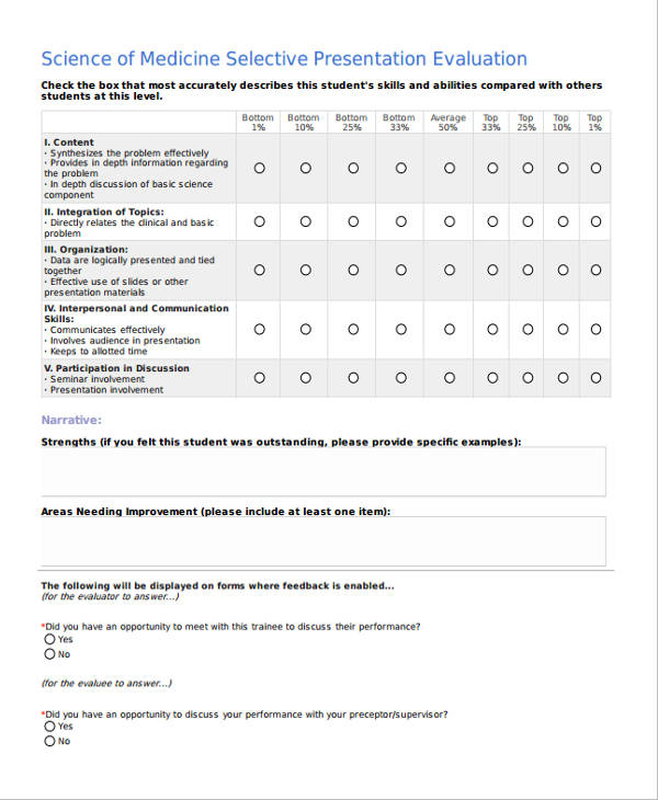 medical presentation evaluation form