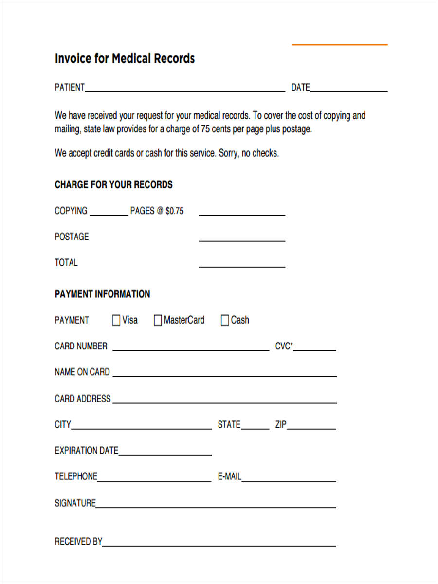 Printable Format Medical Records Fee Invoice Template Printable Templates