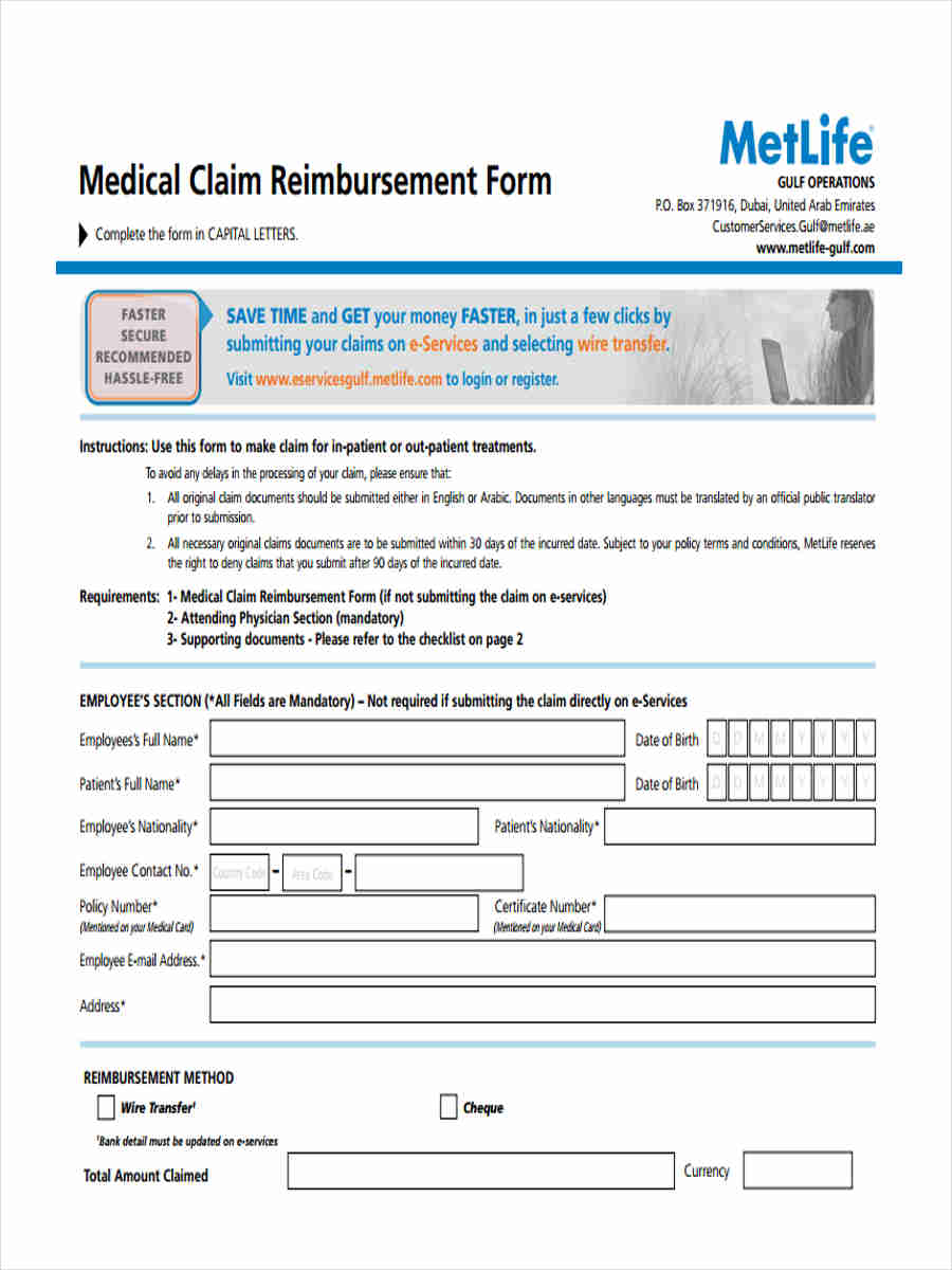 Free 6 Claim Reimbursement Forms In Ms Word Pdf Excel