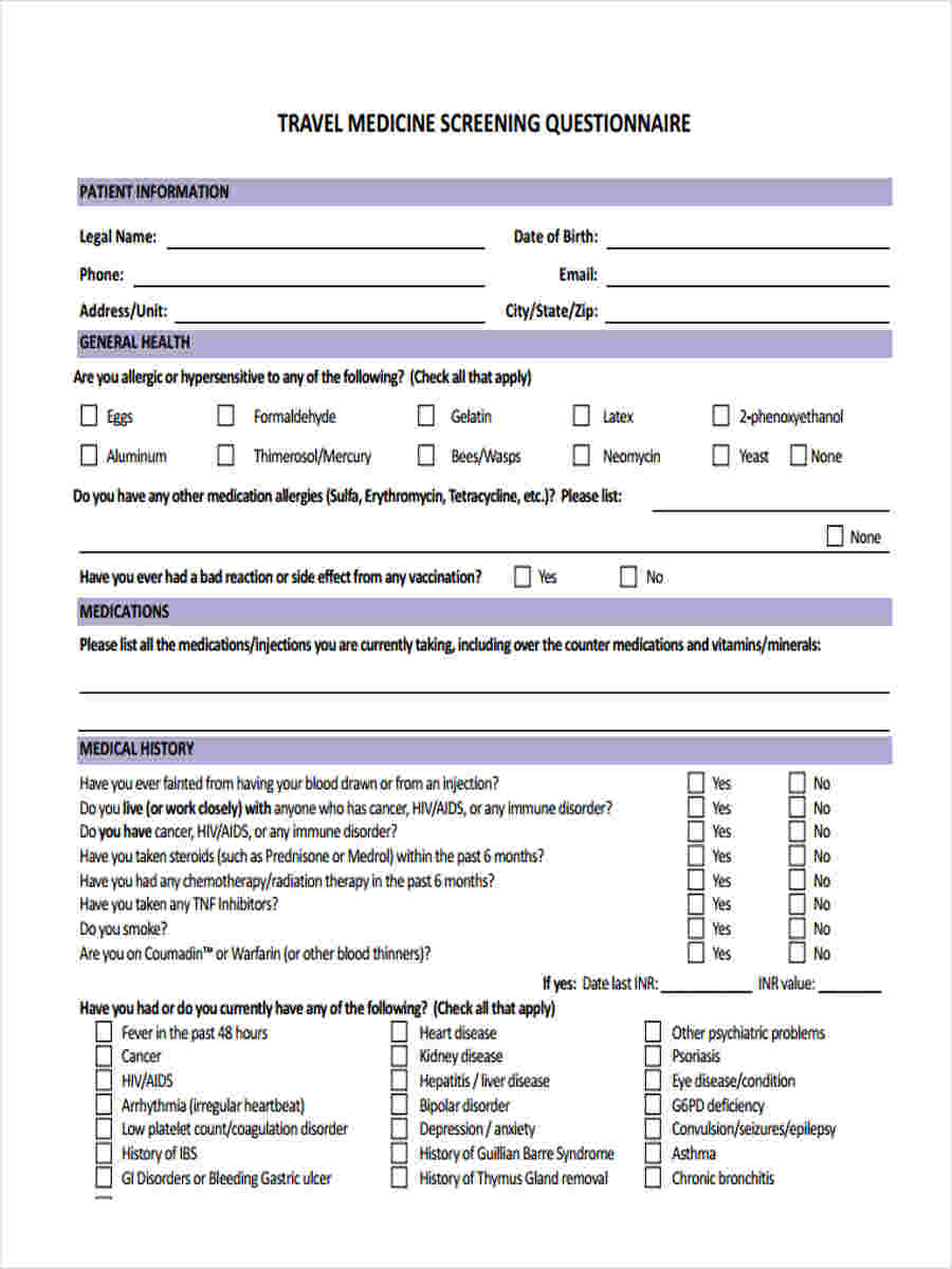 Free 11 Travel Questionnaire Forms In Pdf Excel Ms Word