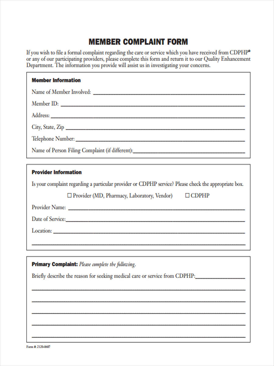 member complaint form in 