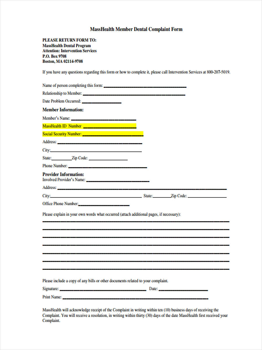 FREE 6+ Sample Member Complaint Forms in MS Word PDF