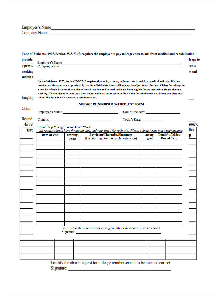 FREE 12+ Mileage Reimbursement Forms in PDF | Ms Word | Excel