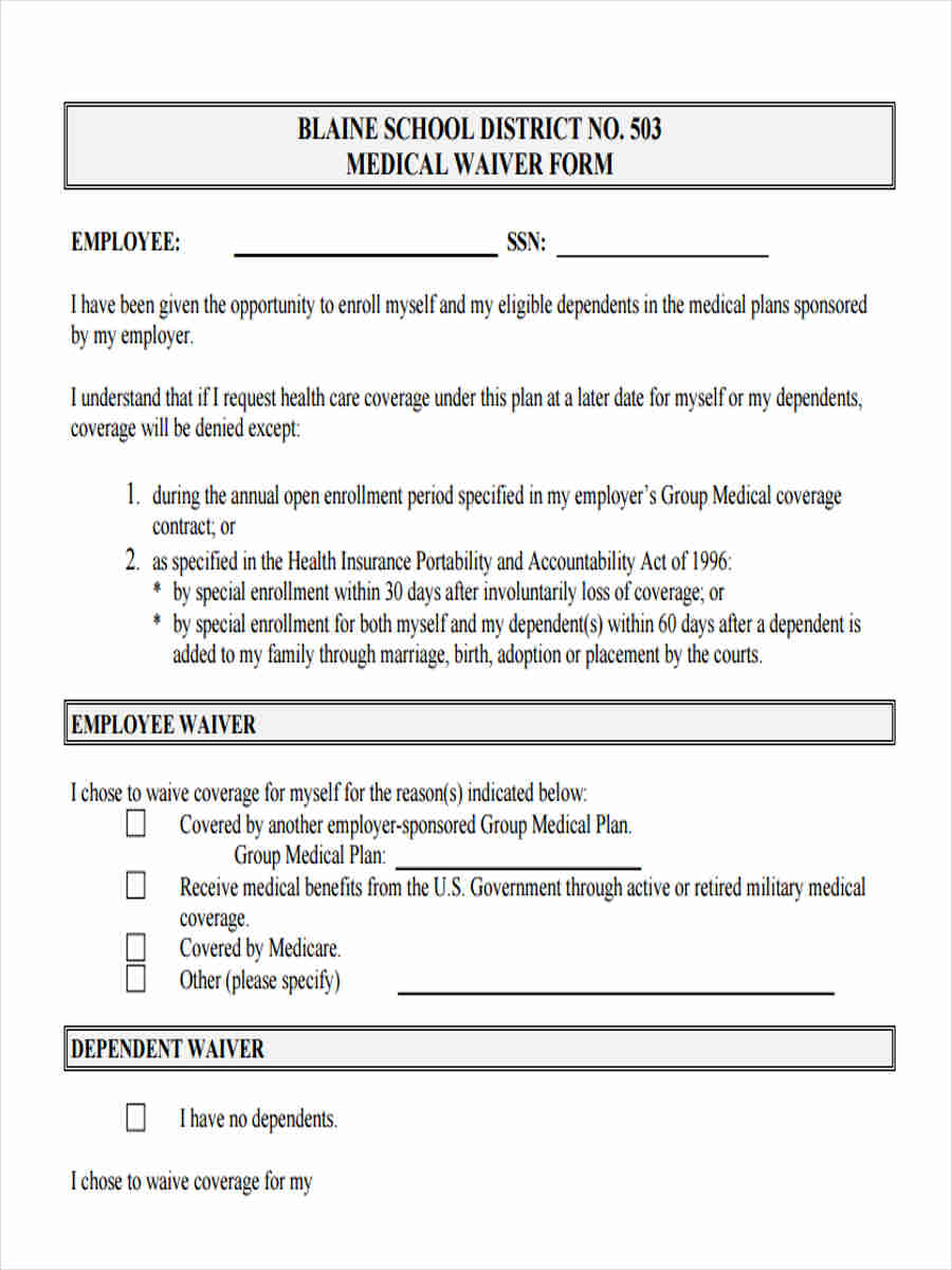 Free Medical Waiver Forms In Pdf Ms Word