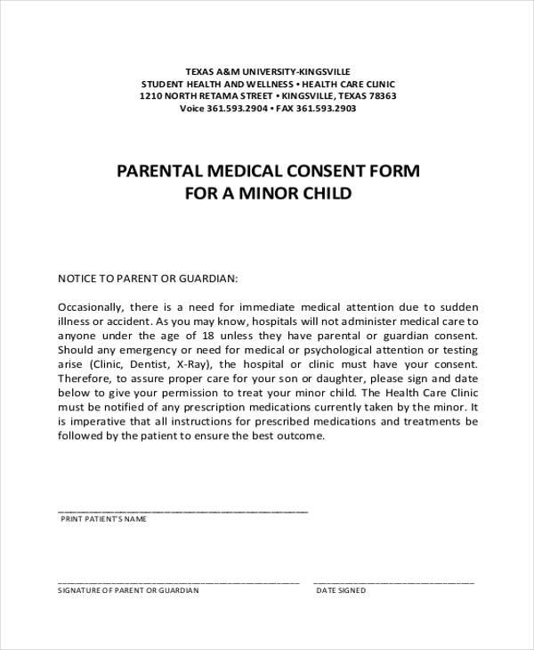 minor child parental medical