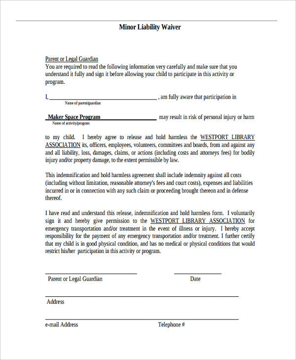 FREE 11 Printable Liability Waiver Forms In PDF Ms Word