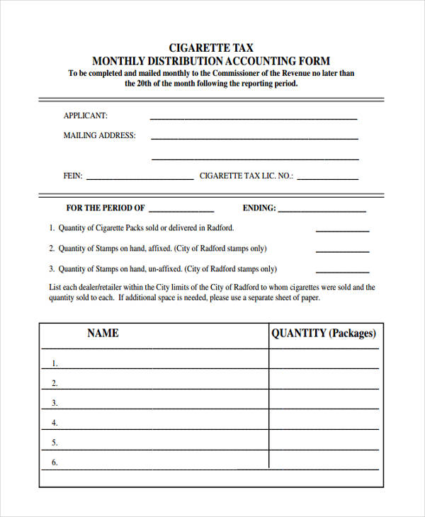 monthly accounting form