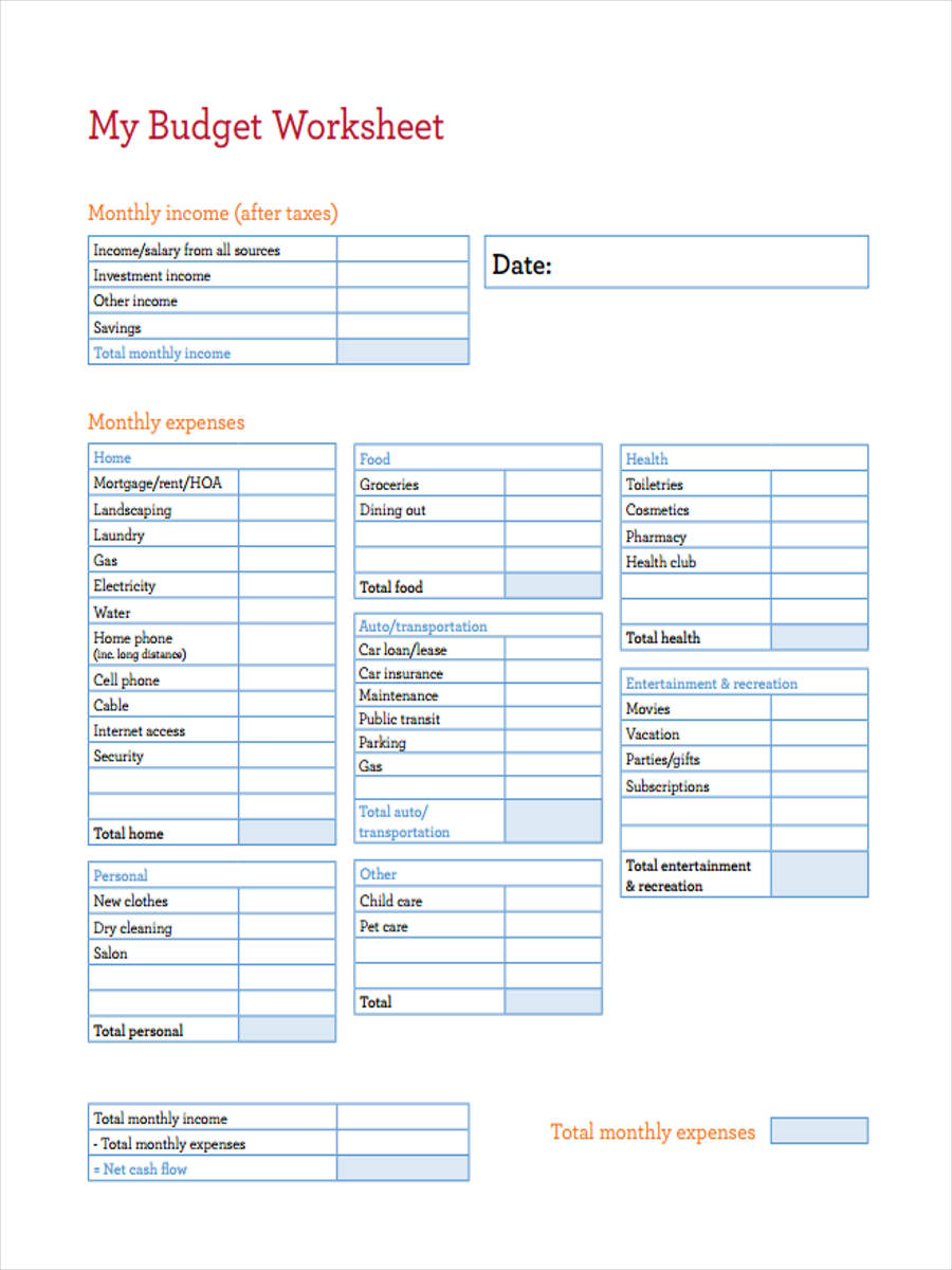 personal budget form