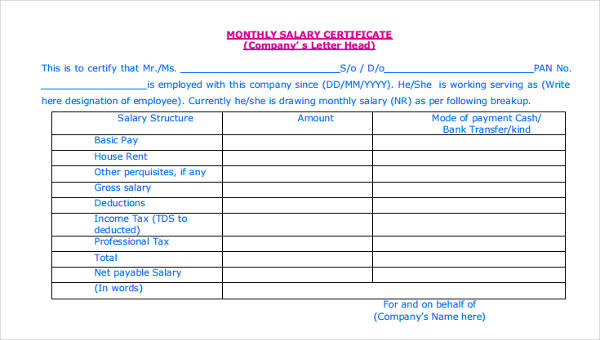 monthly salary statement