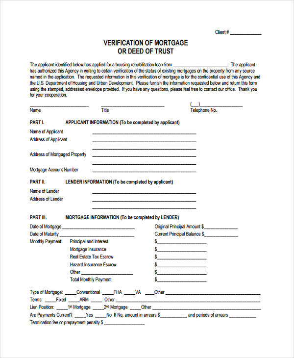 7+ Mortgage Verification Forms - Free Sample, Example 