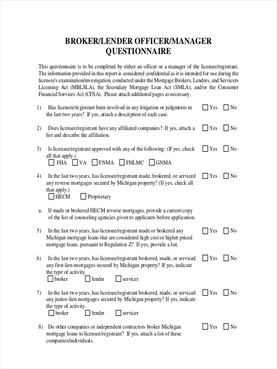 FREE 8+ Sample Mortgage Questionnaire Forms in MS Word | PDF