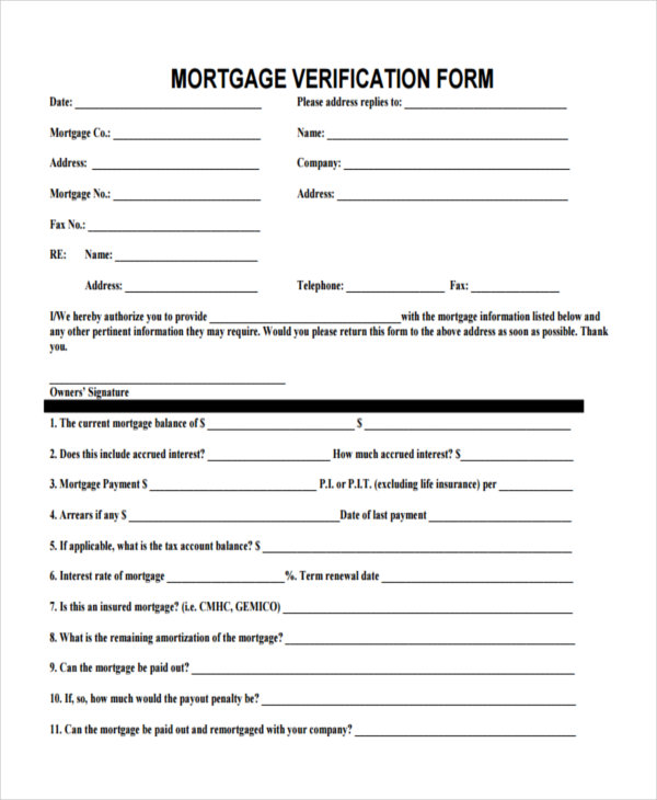 mortgage verification information