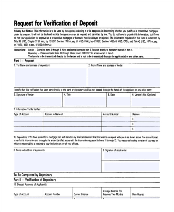 mortgage verification of deposit