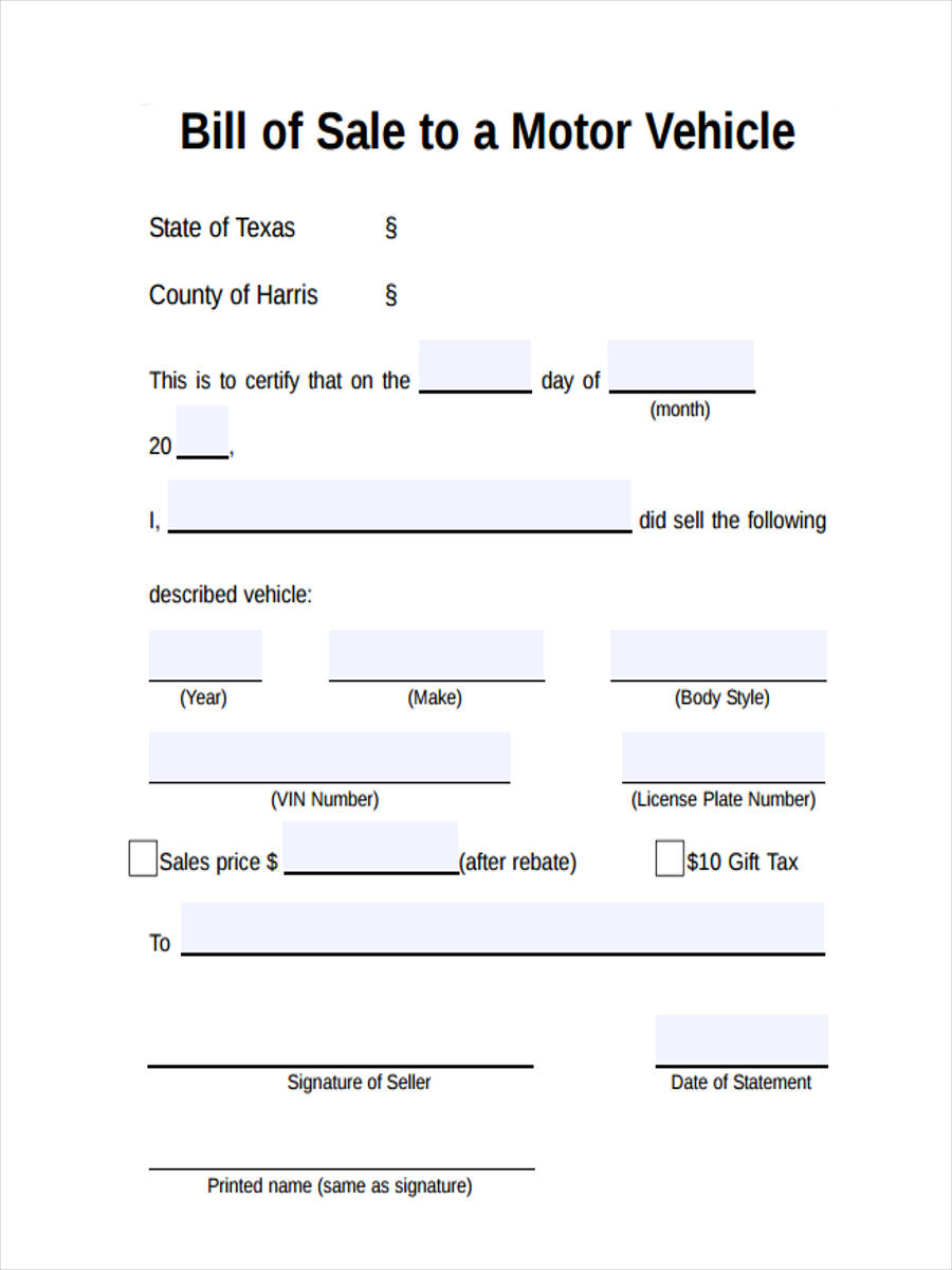 FREE 7+ Vehicle Bill of Sale Forms in PDF | Ms Word