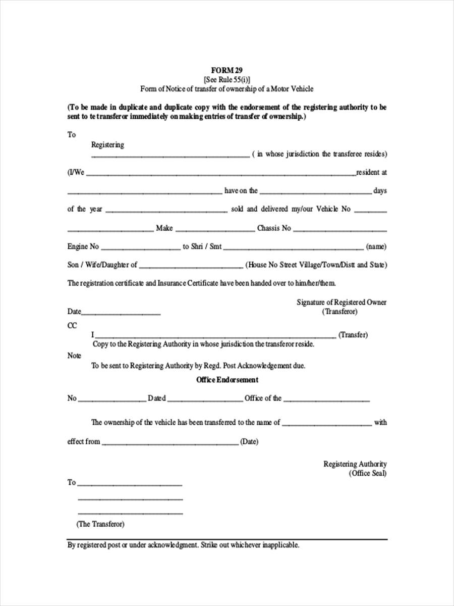 FREE 6+ Motor Vehicle Transfer Forms in PDF Ms Word