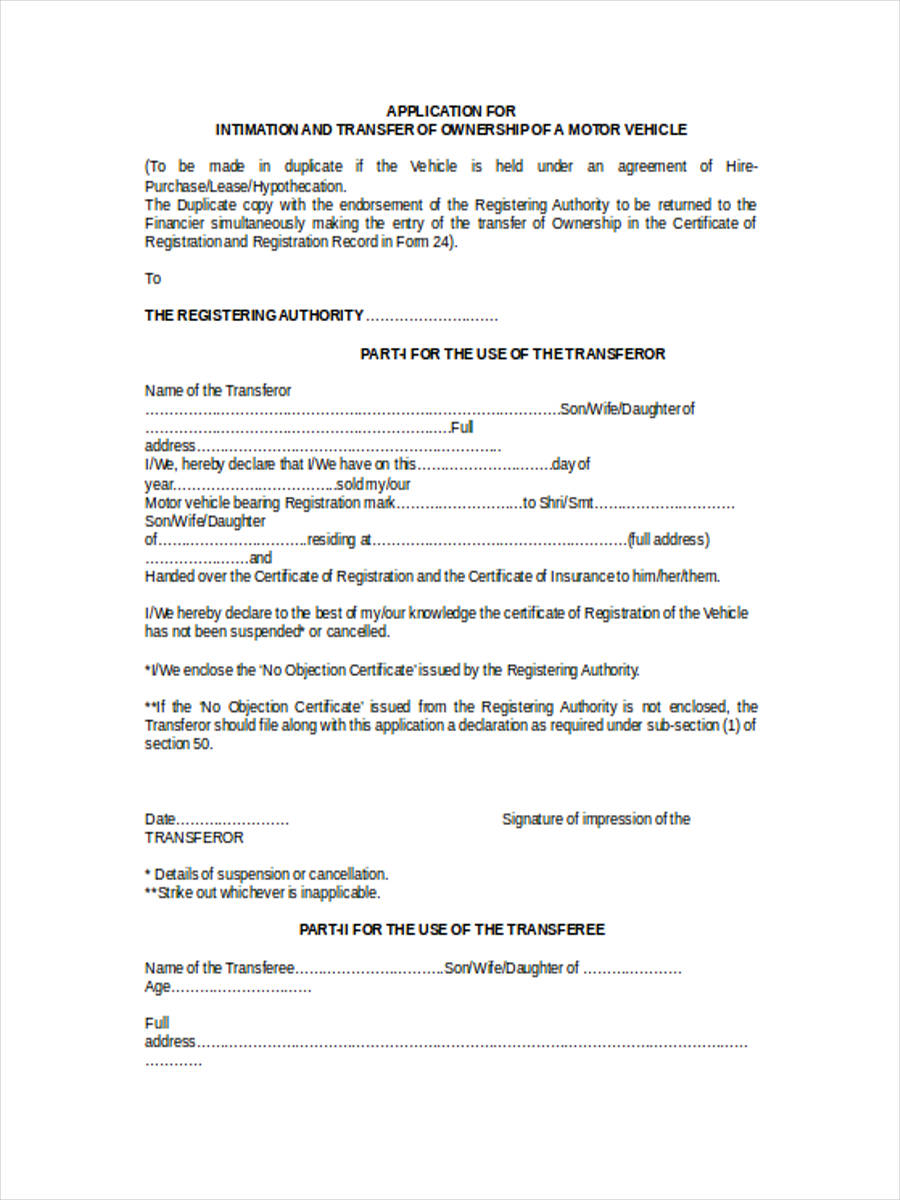 FREE 24+ Motor Vehicle Transfer Forms in MS Word  PDF