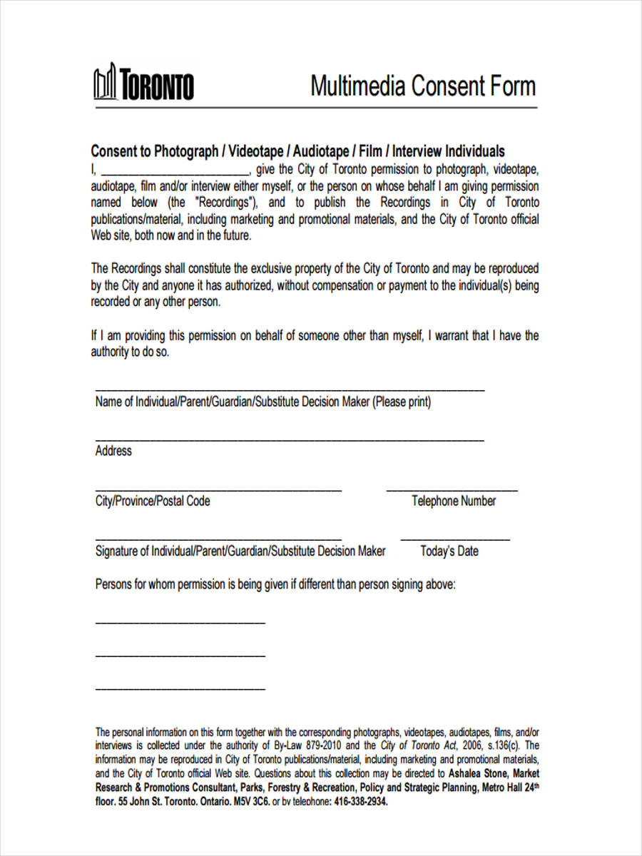 Media Permit Example FREE 11+ Media Consent Forms in PDF | Ms Word | Excel