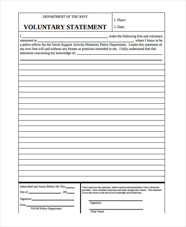 FREE 8+ Voluntary Statement Forms in MS Word | PDF