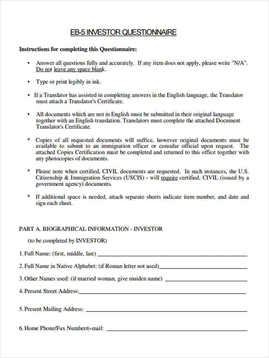 documents certificate apply income Questionnaire  Form  PDF Investor 7 Documents Free Word, in