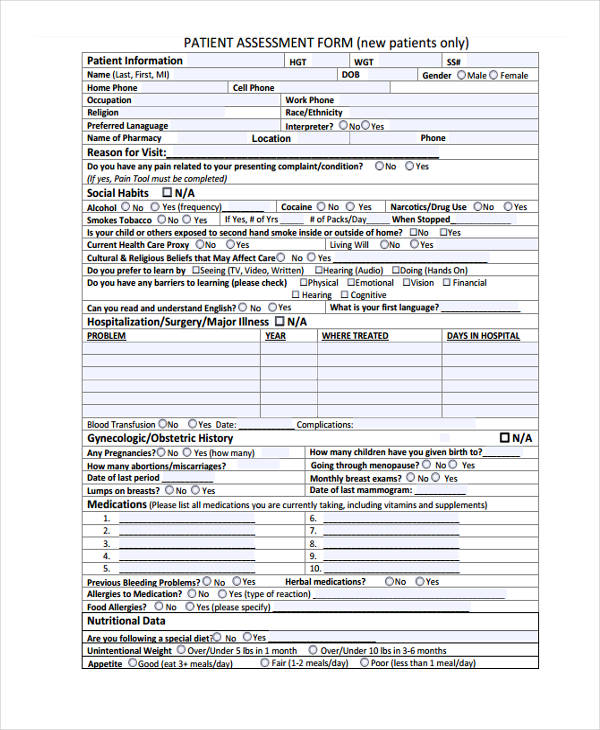 free-10-patient-assessment-forms-in-pdf-ms-word-excel