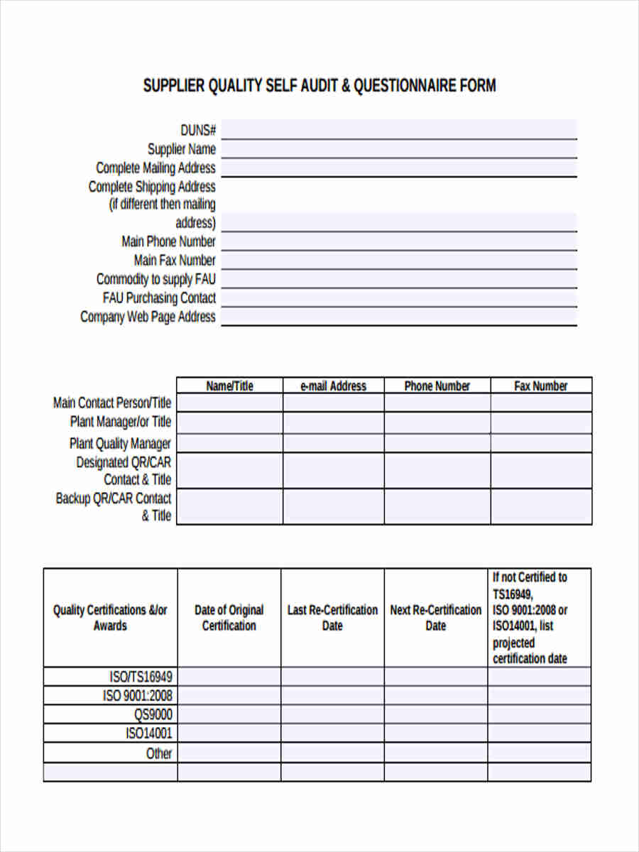 FREE 13  Supplier Questionnaire Forms in PDF Ms Word Excel