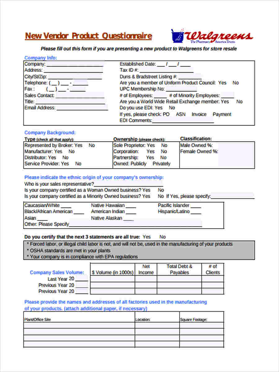 FREE 9+ Sample Vendor Questionnaire Forms in PDF | Excel