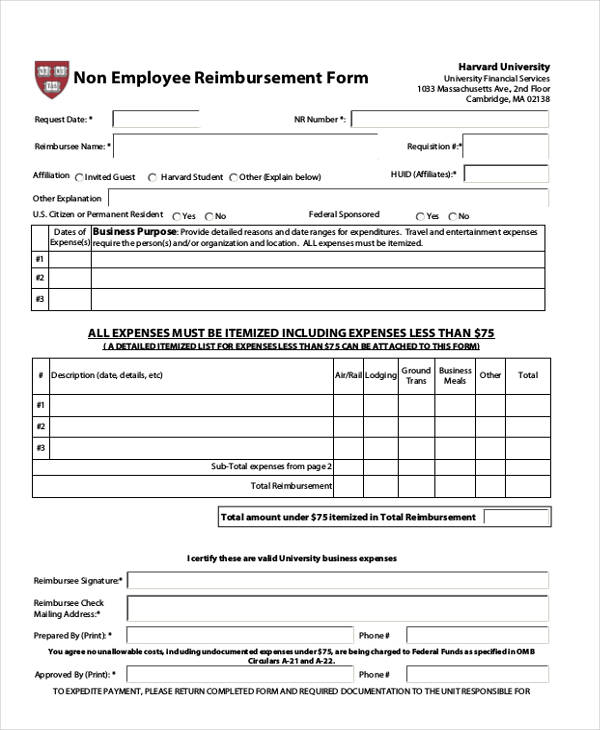 FREE 12 Employee Reimbursement Forms In PDF Ms Word Excel