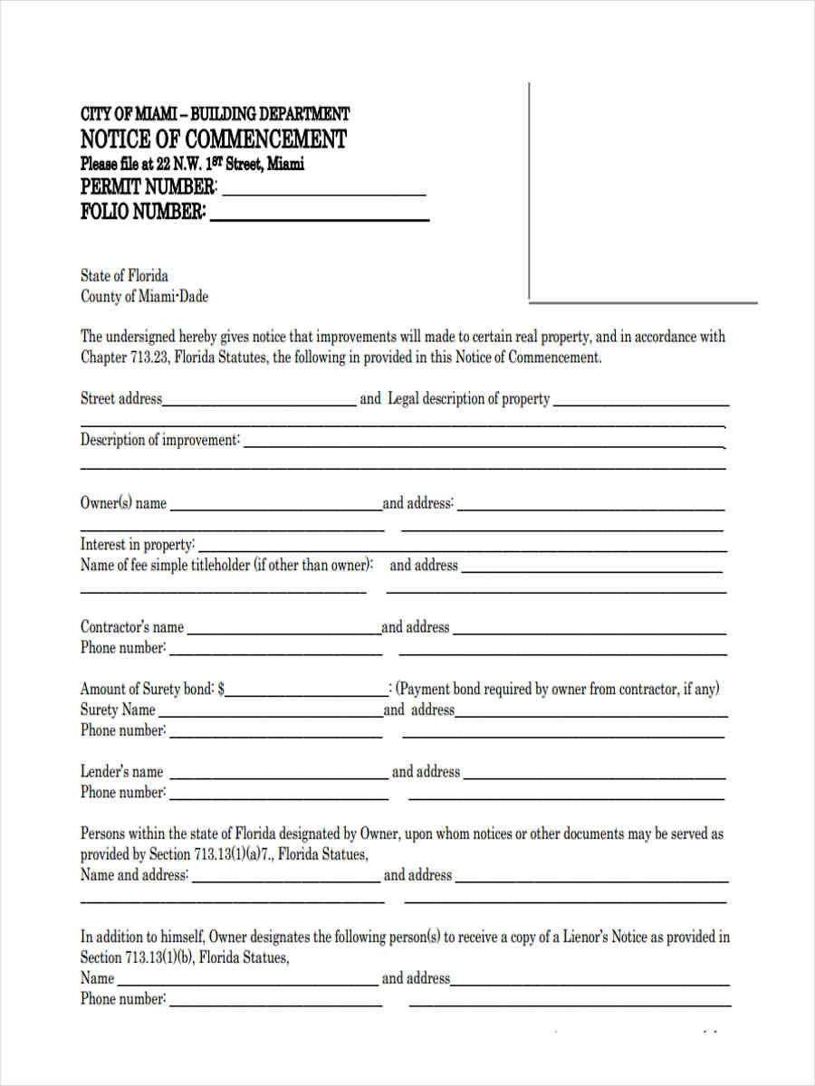 FREE 6 Notice Of Commencement Forms In MS Word PDF Excel