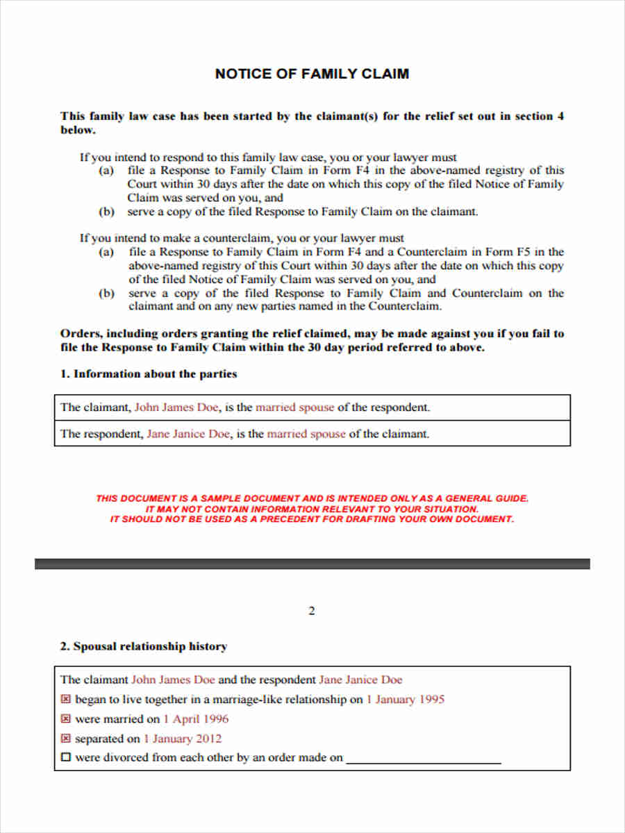 notice of claim form for family