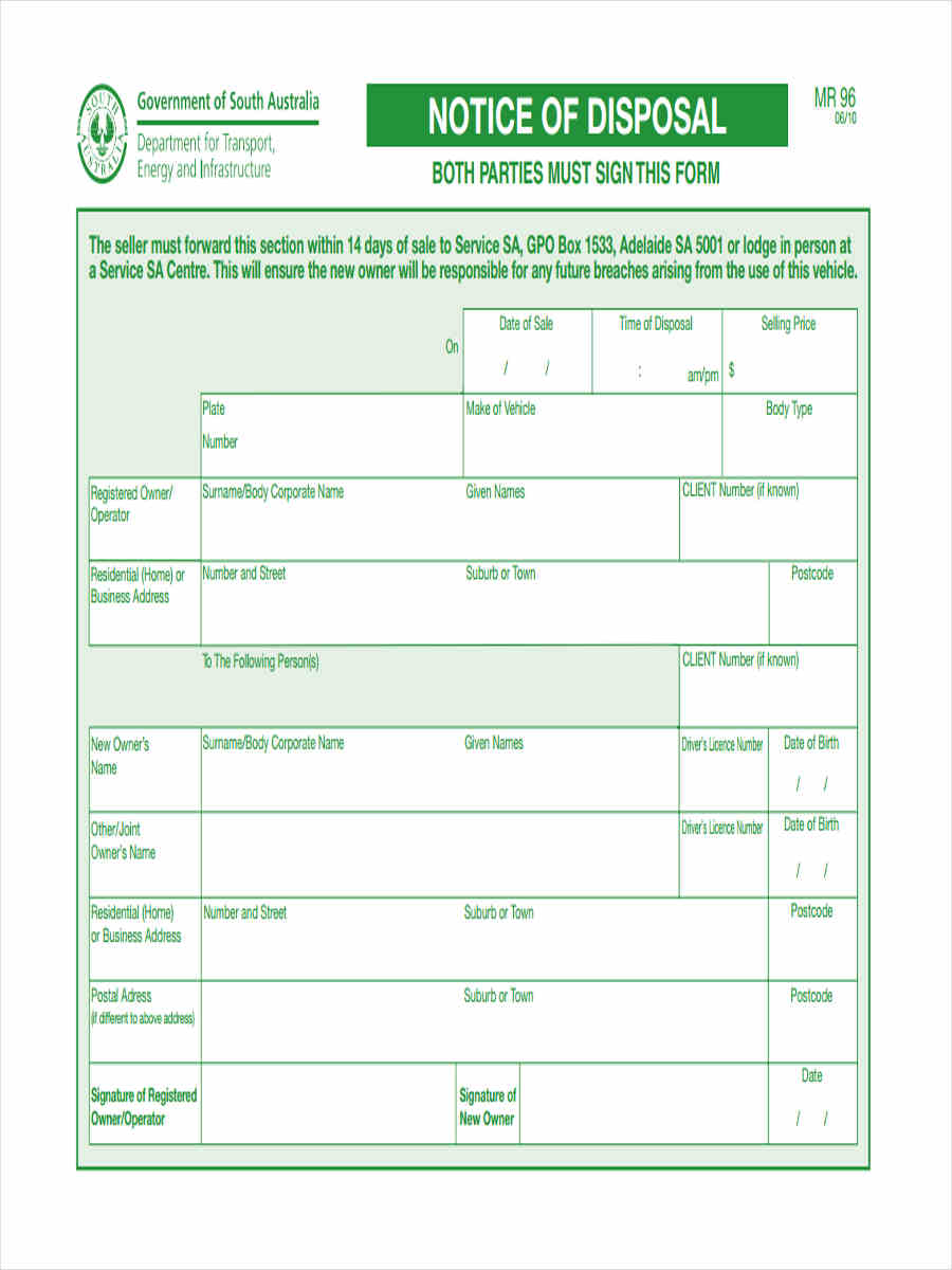 notice of disposal form example