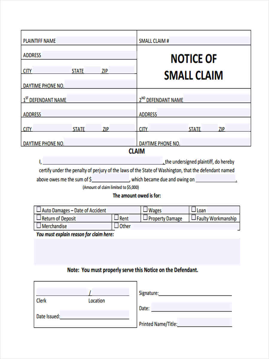 Free Notice Of Claim Forms In Ms Word Pdf Excel