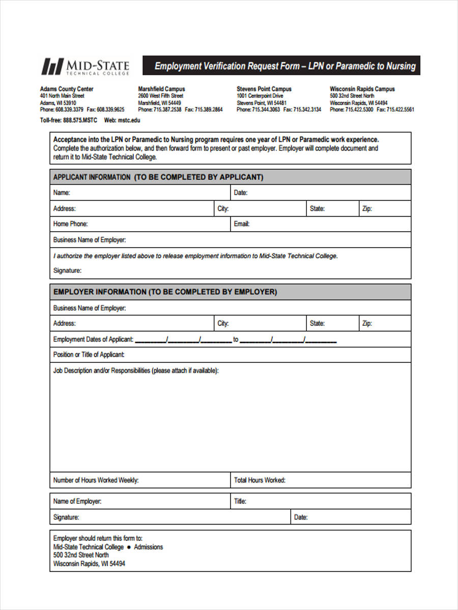 Free 7 Employment Verification Request Forms In Pdf