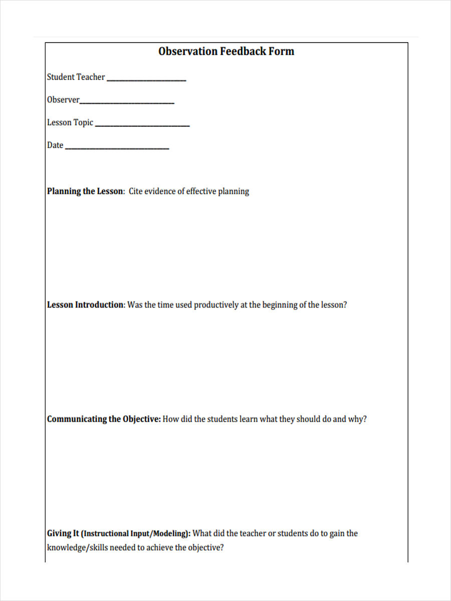observation feedback form